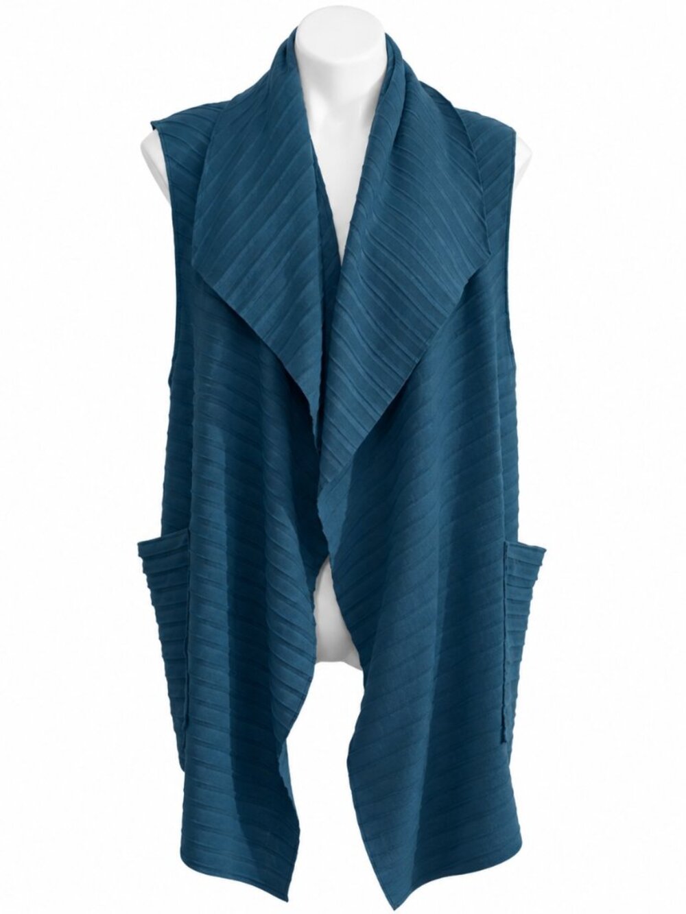 Size S-L Vest. LE MODA Gray Sleeveless Pleated Open Front Fleece vest Layer Cozy